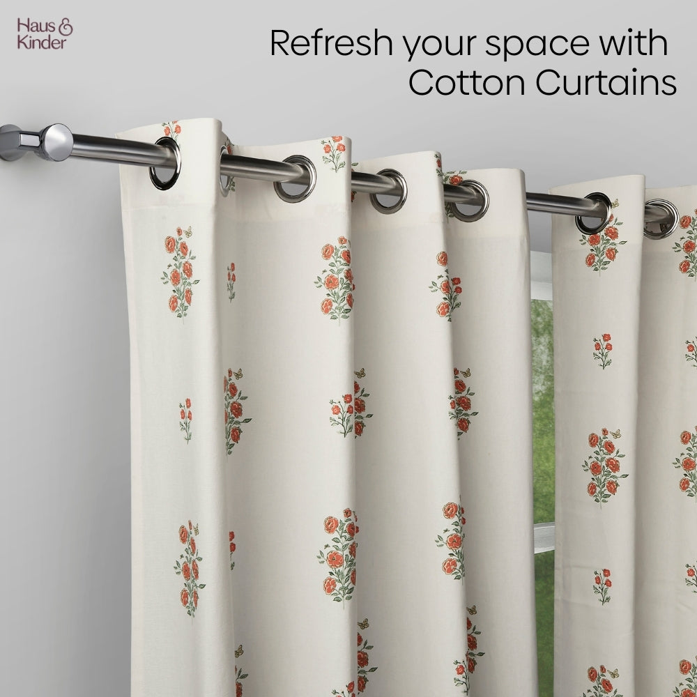 Cotton Printed Curtain Rosy Spray, Orange