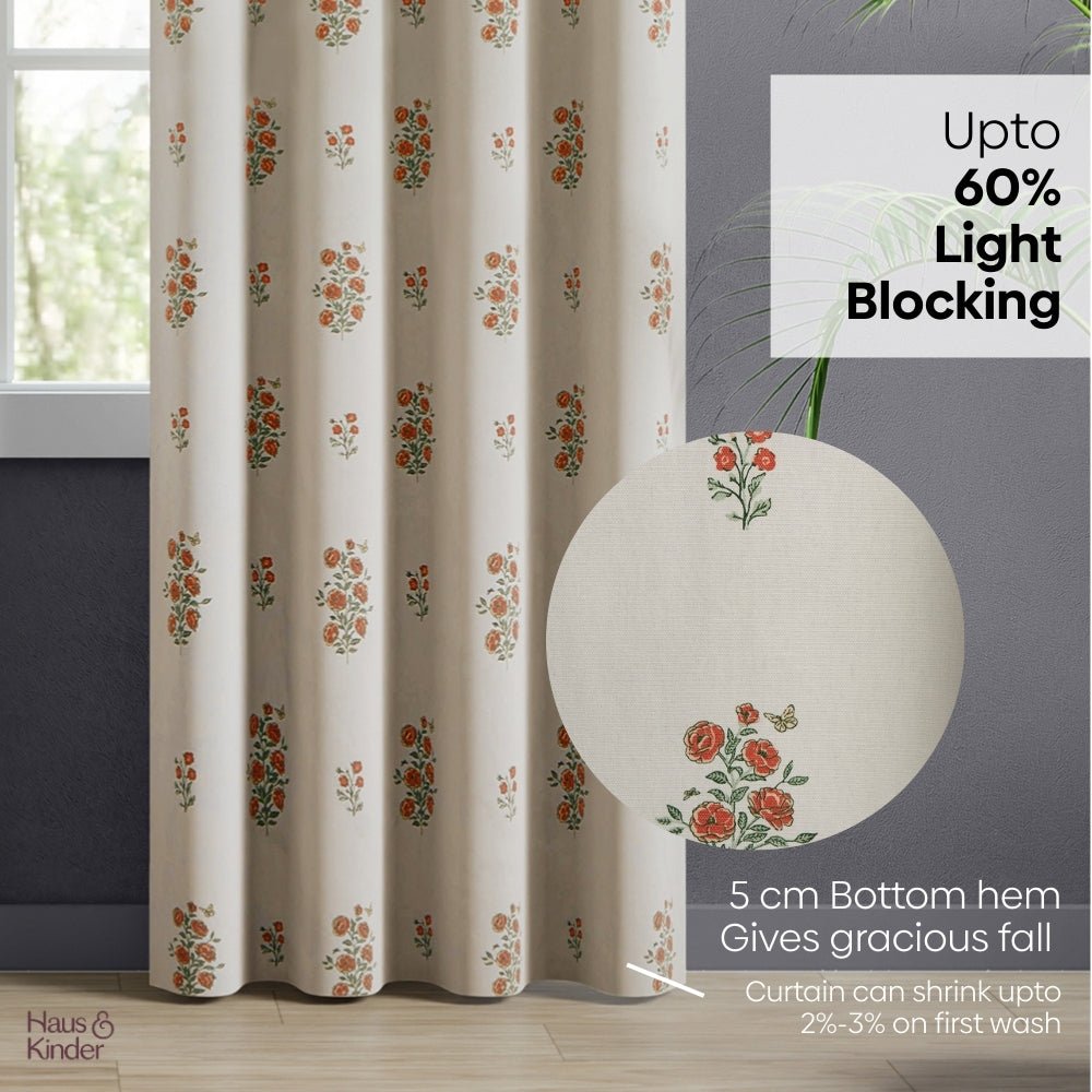 Cotton Printed Curtain Rosy Spray, Orange - Cotton Printed Curtains | haus & kinder