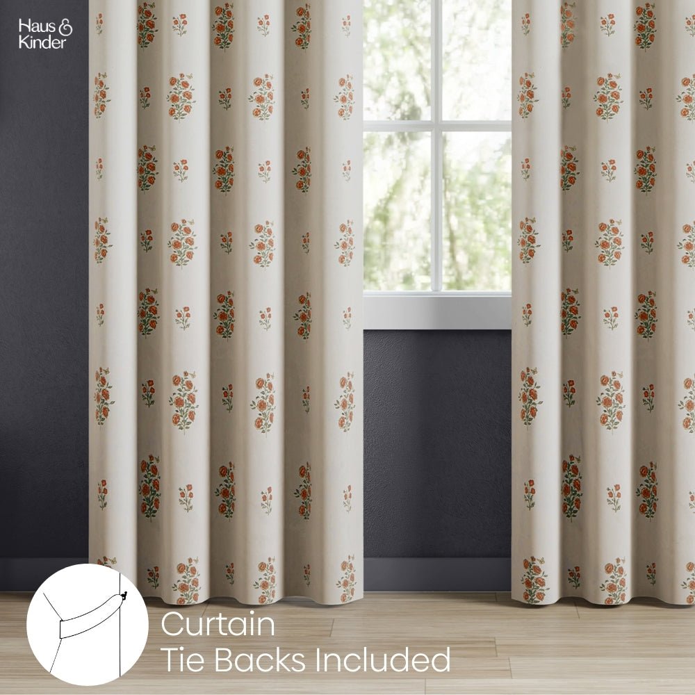 Cotton Printed Curtain Rosy Spray, Orange - Cotton Printed Curtains | haus & kinder