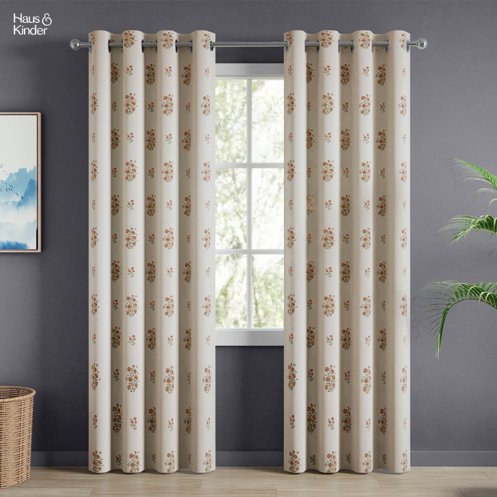 Cotton Printed Curtain Rosy Spray, Orange - Cotton Printed Curtains | haus & kinder