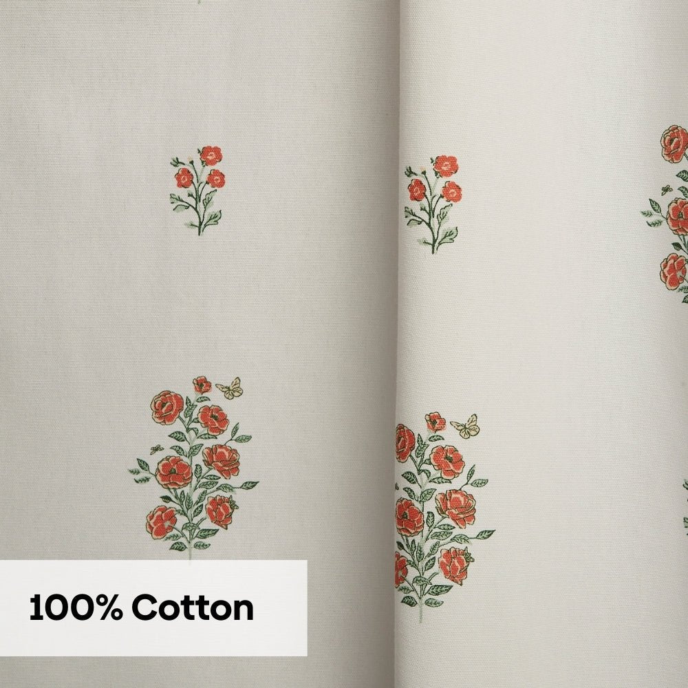 Cotton Printed Curtain Rosy Spray, Orange - Cotton Printed Curtains | haus & kinder