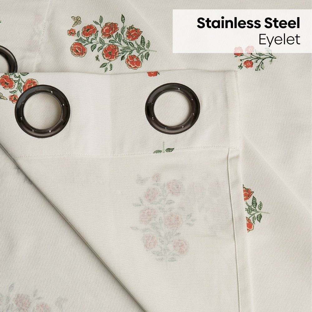 Cotton Printed Curtain Rosy Spray, Orange - Cotton Printed Curtains | haus & kinder