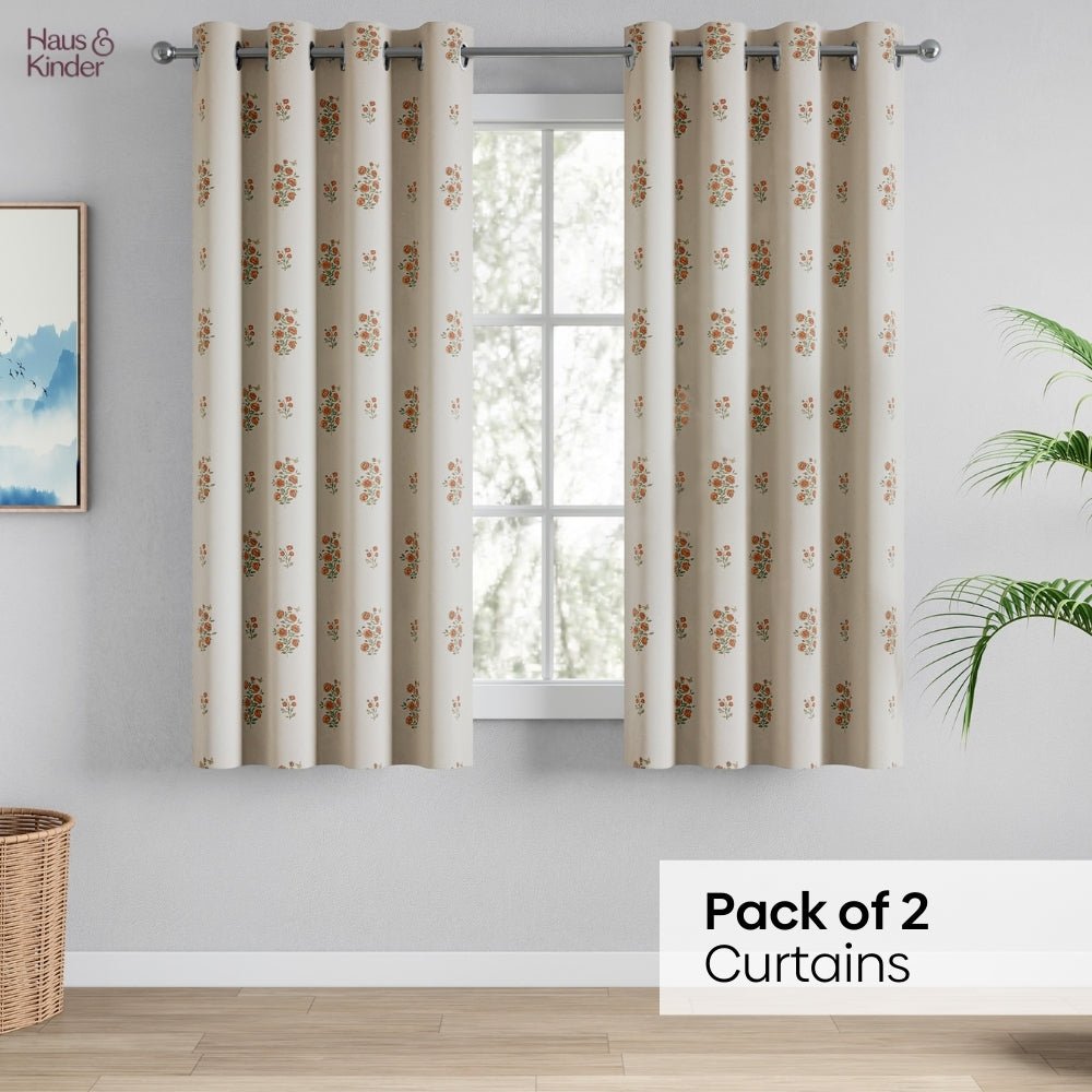 Cotton Printed Curtain Rosy Spray, Orange - Cotton Printed Curtains | haus & kinder
