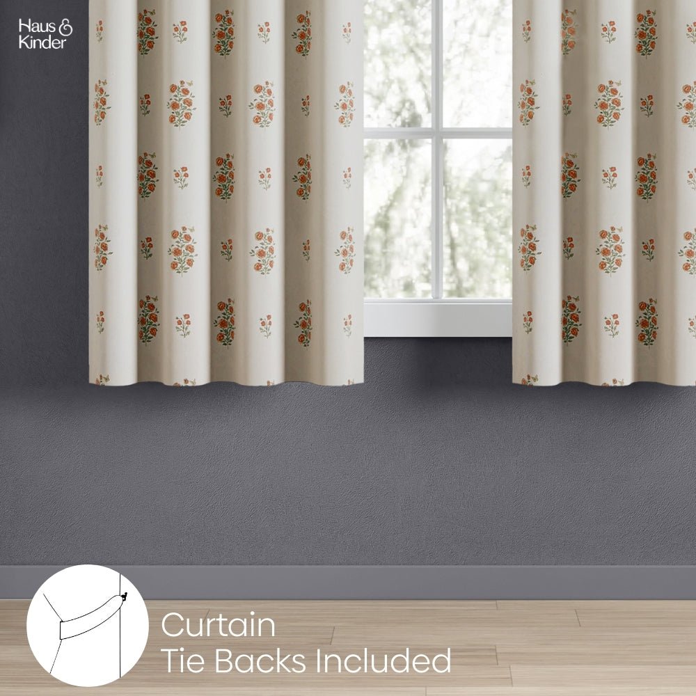 Cotton Printed Curtain Rosy Spray, Orange - Cotton Printed Curtains | haus & kinder