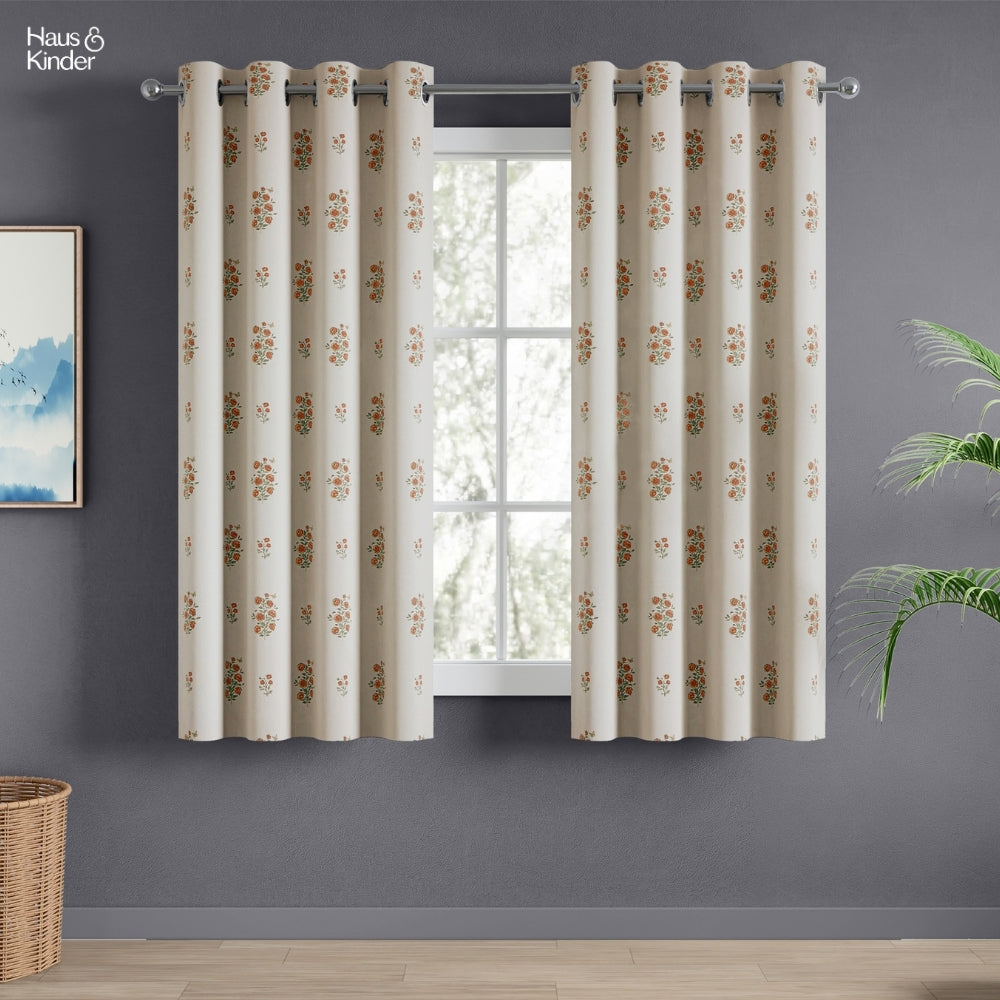 Cotton Printed Curtain Rosy Spray, Orange