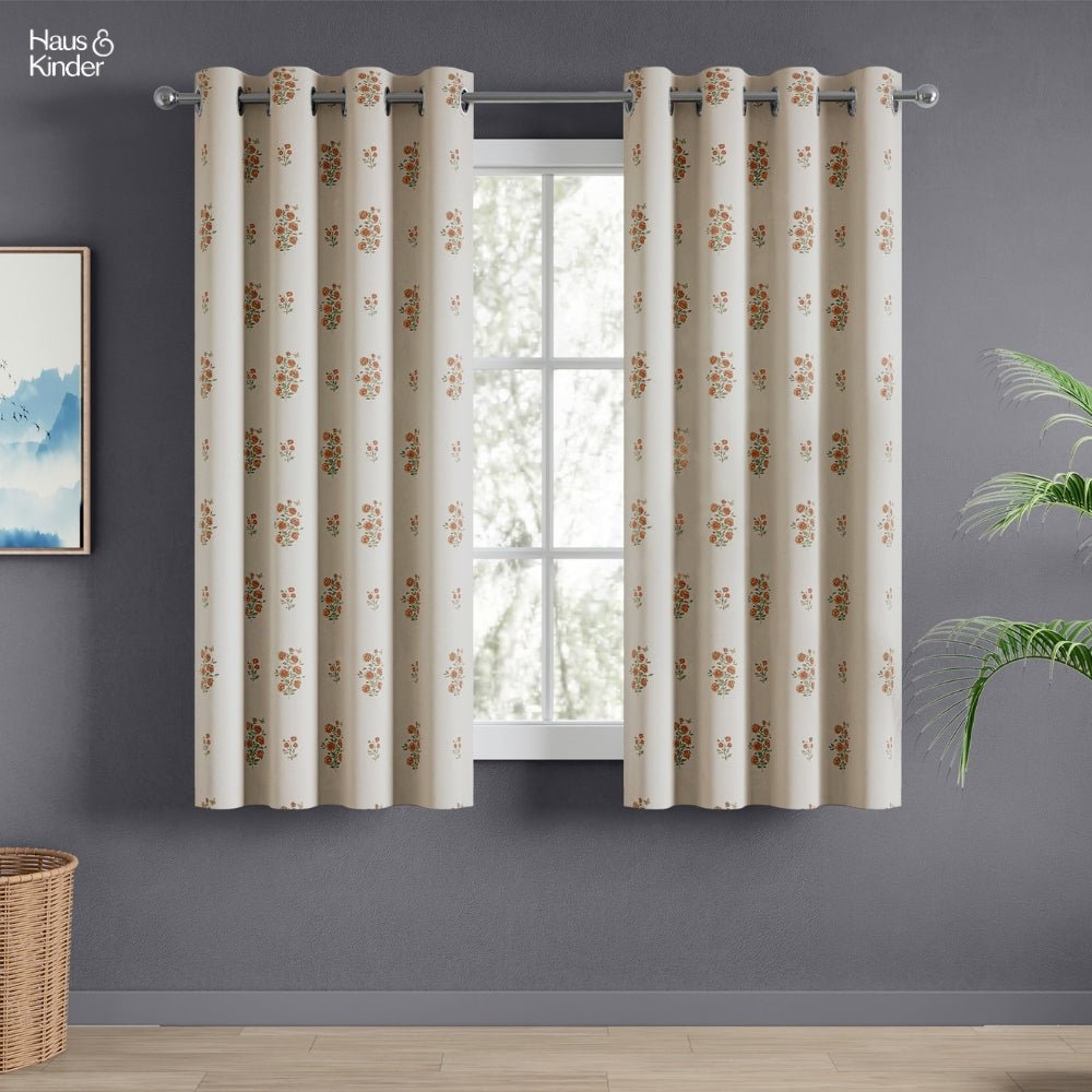 Cotton Printed Curtain Rosy Spray, Orange - Cotton Printed Curtains | haus & kinder