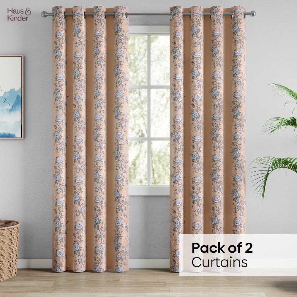Cotton Printed Curtain Singing Rose, Blue