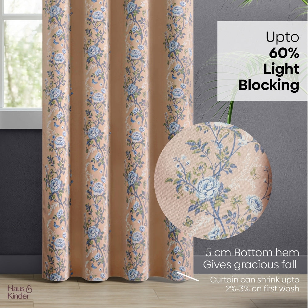 Cotton Printed Curtain Singing Rose, Blue