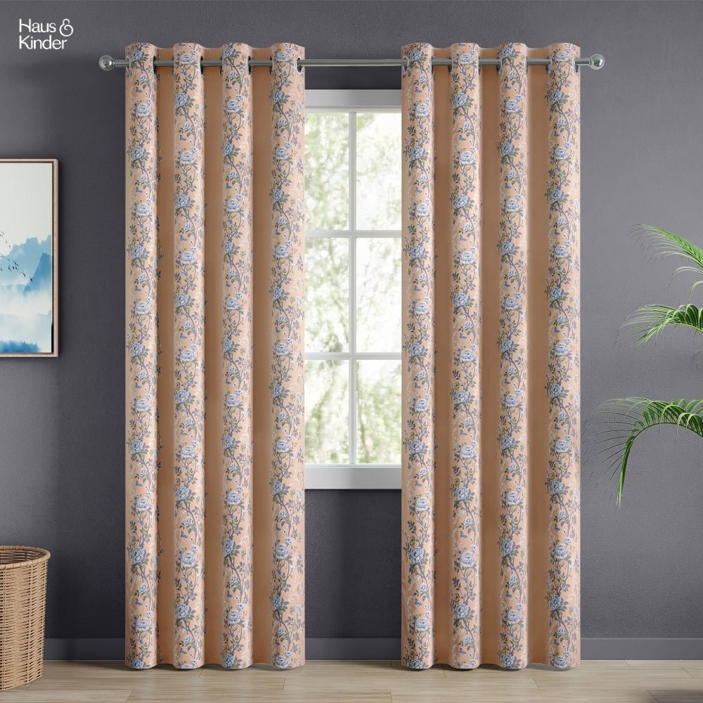Cotton Printed Curtain Singing Rose, Blue - Cotton Printed Curtains | haus & kinder