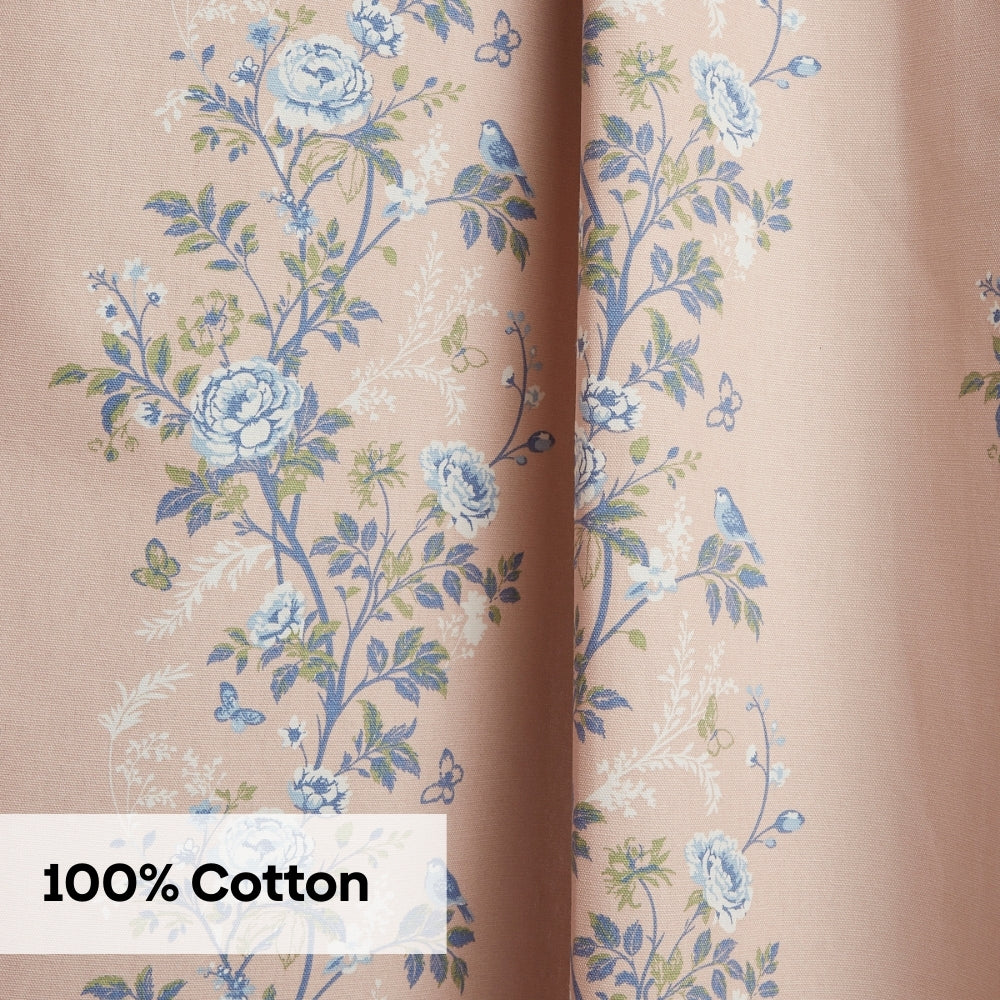 Cotton Printed Curtain Singing Rose, Blue
