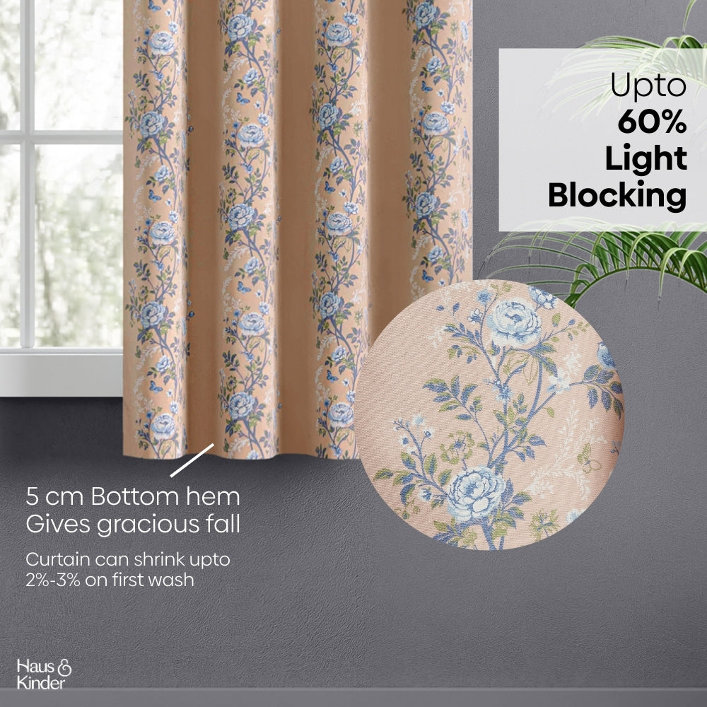 Cotton Printed Curtain Singing Rose, Blue