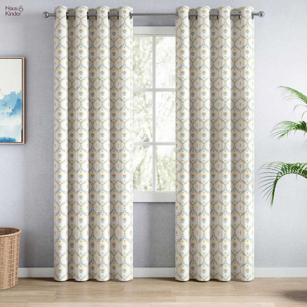 Cotton Printed Pack Of 2 Curtain Amber Vale, Blue