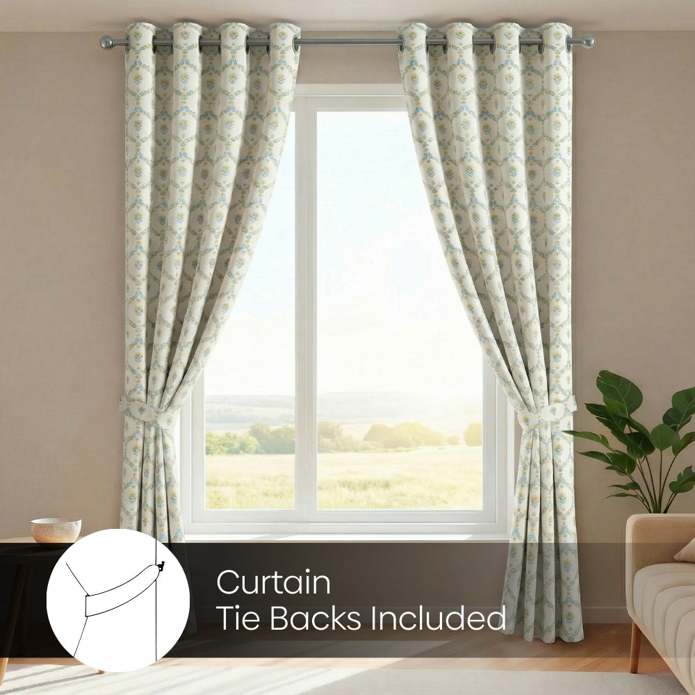 Cotton Printed Pack Of 2 Curtain Amber Vale, Blue