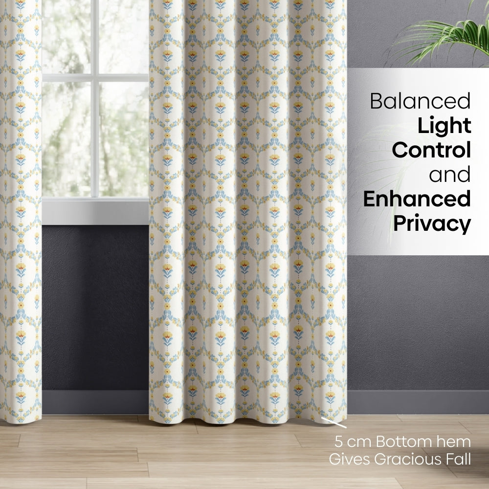 Cotton Printed Pack Of 2 Curtain Amber Vale, Blue