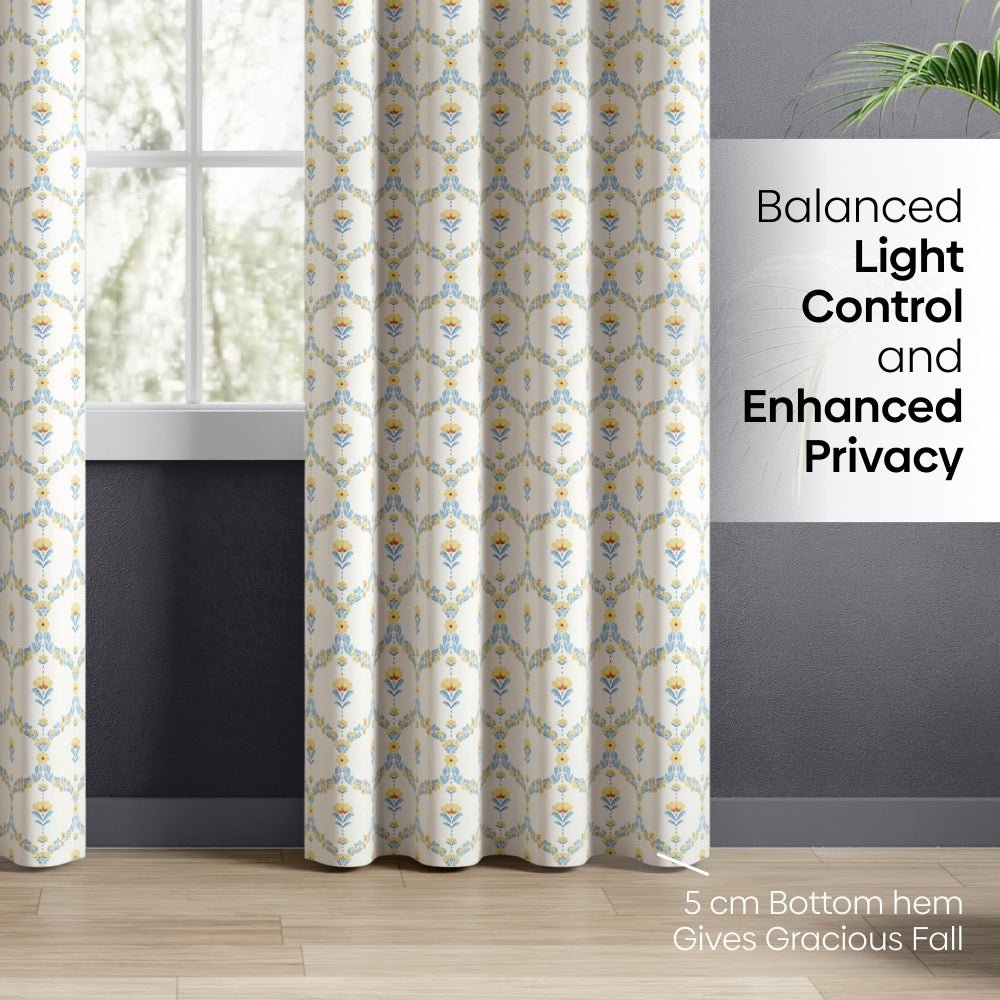 Cotton Printed Pack Of 2 Curtain Amber Vale, Blue - Cotton Printed Curtains | haus & kinder