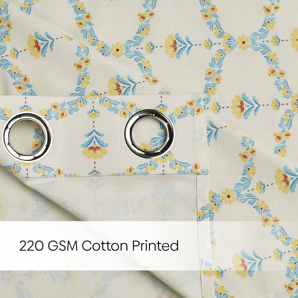 Cotton Printed Pack Of 2 Curtain Amber Vale, Blue - Cotton Printed Curtains | haus & kinder