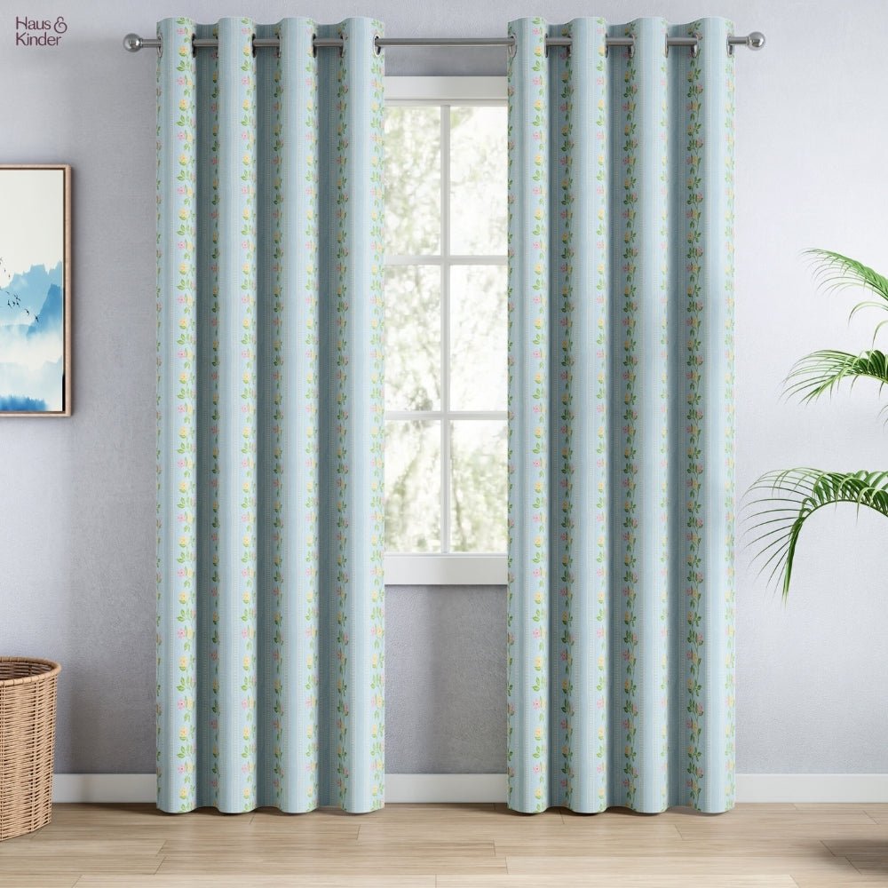 Cotton Printed Pack Of 2 Curtain Spring Harmony, Blue - Cotton Printed Curtains | haus & kinder