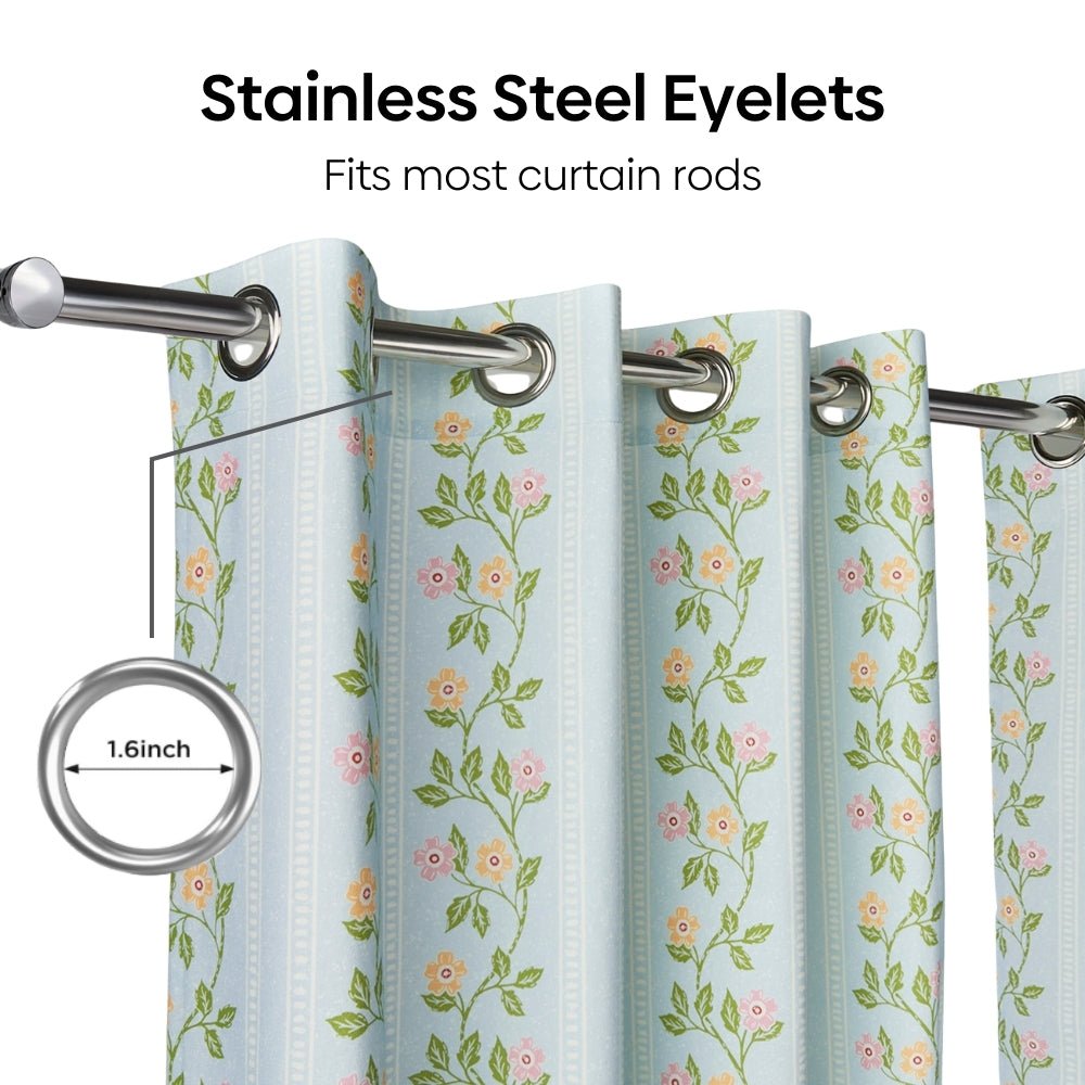 Cotton Printed Pack Of 2 Curtain Spring Harmony, Blue - Cotton Printed Curtains | haus & kinder