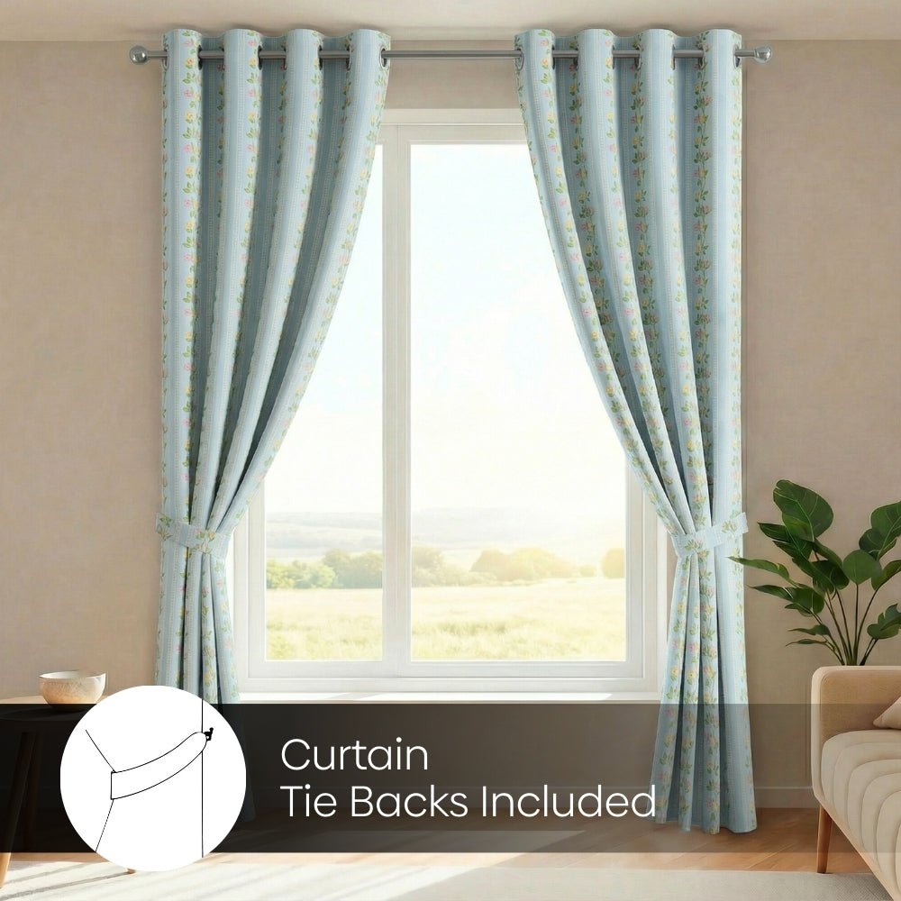 Cotton Printed Pack Of 2 Curtain Spring Harmony, Blue - Cotton Printed Curtains | haus & kinder