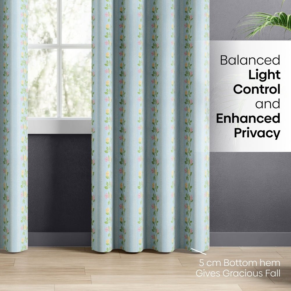 Cotton Printed Pack Of 2 Curtain Spring Harmony, Blue - Cotton Printed Curtains | haus & kinder