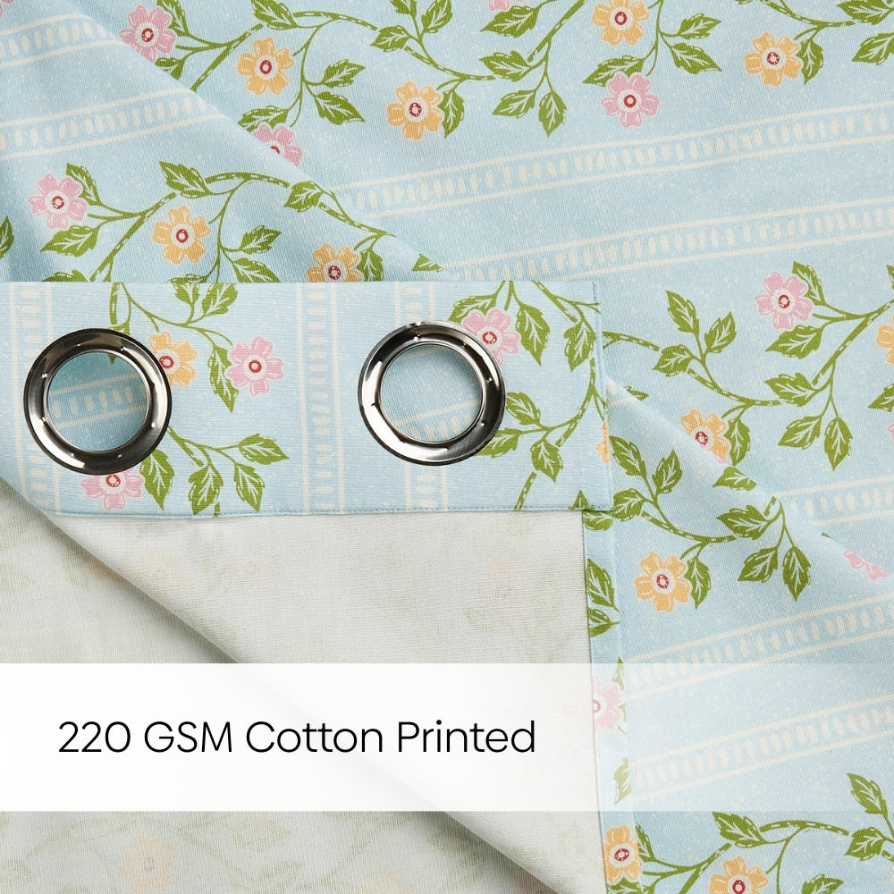 Cotton Printed Pack Of 2 Curtain Spring Harmony, Blue