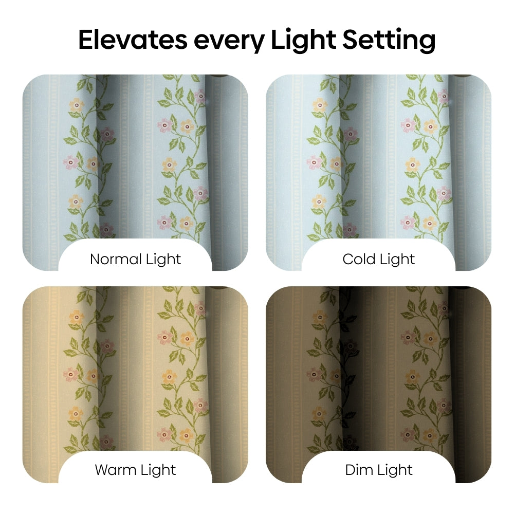 Cotton Printed Pack Of 2 Curtain Spring Harmony, Blue