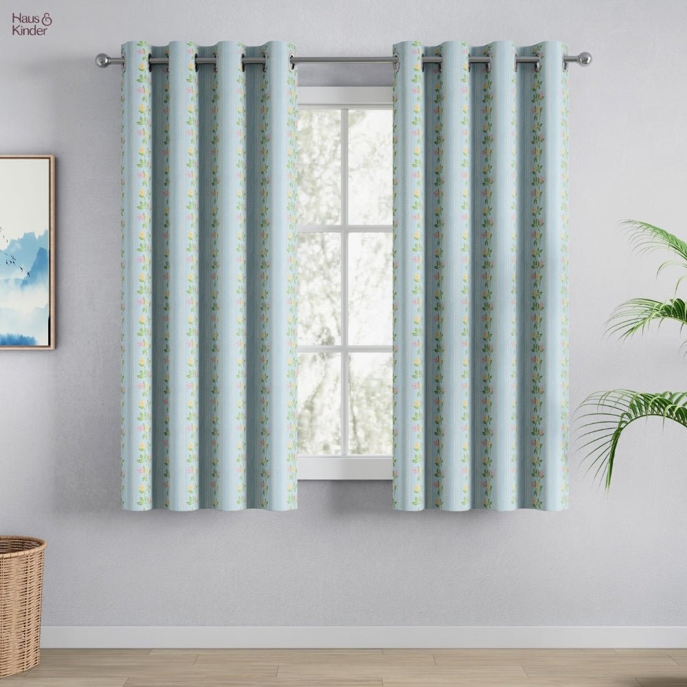 Cotton Printed Pack Of 2 Curtain Spring Harmony, Blue - Cotton Printed Curtains | haus & kinder