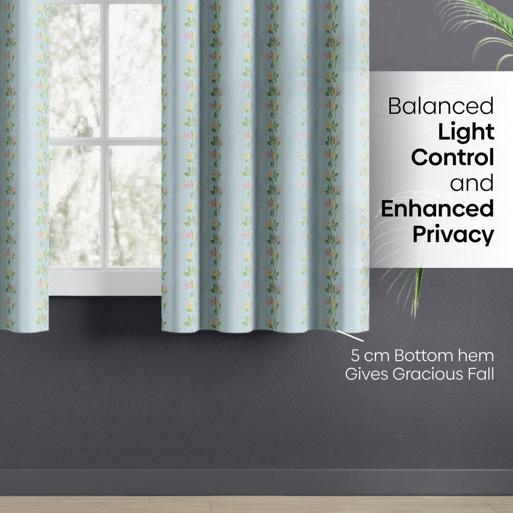 Cotton Printed Pack Of 2 Curtain Spring Harmony, Blue
