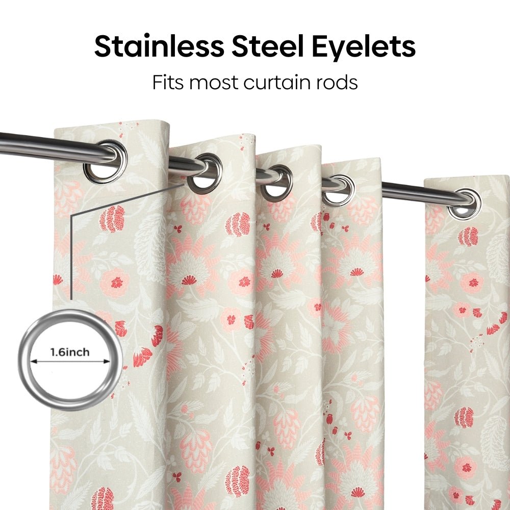 100% Cotton Printed Curtain Solace Flora, Coral - Cotton Printed Curtains | haus & kinder