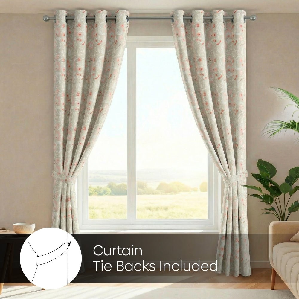 100% Cotton Printed Curtain Solace Flora, Coral - Cotton Printed Curtains | haus & kinder