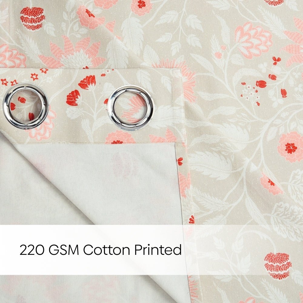 100% Cotton Printed Curtain Solace Flora, Coral - Cotton Printed Curtains | haus & kinder
