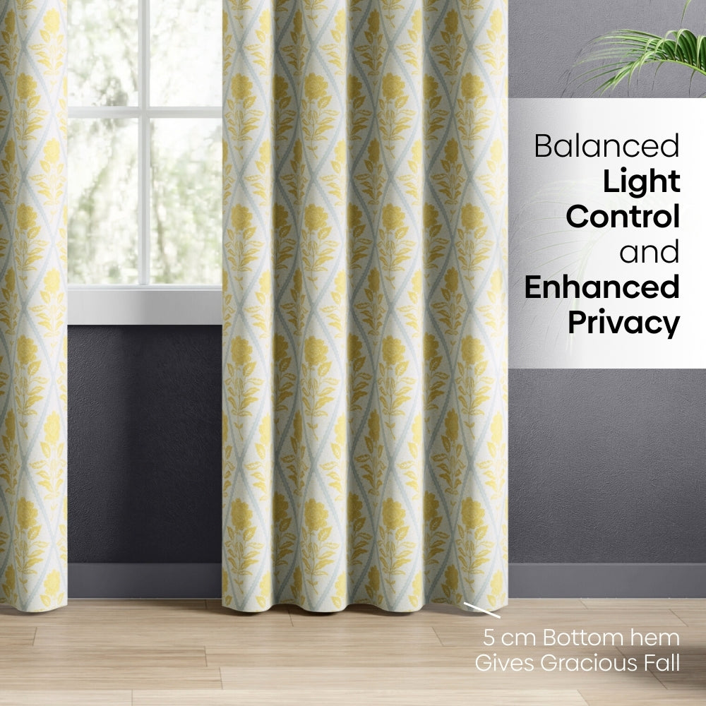 Cotton Printed Pack Of 2 Curtain Sorbet, Yellow