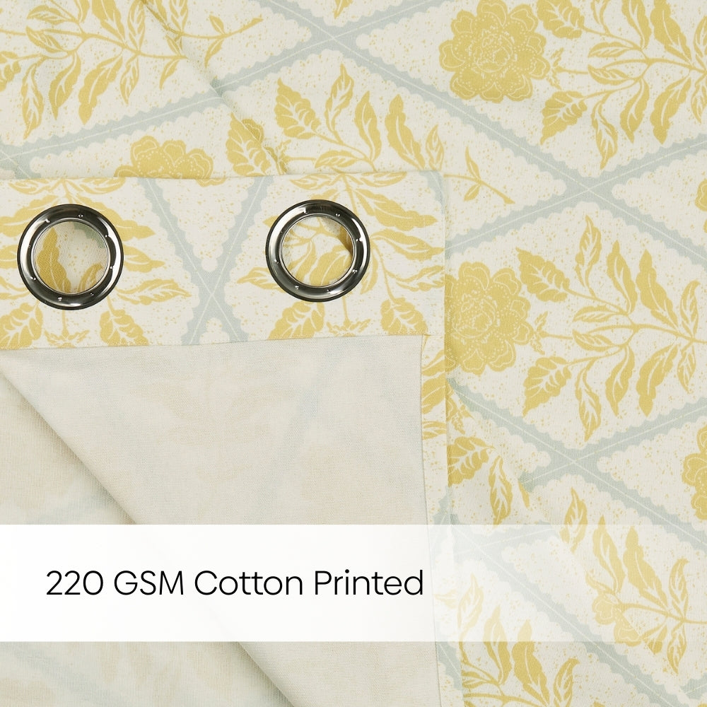 Cotton Printed Pack Of 2 Curtain Sorbet, Yellow