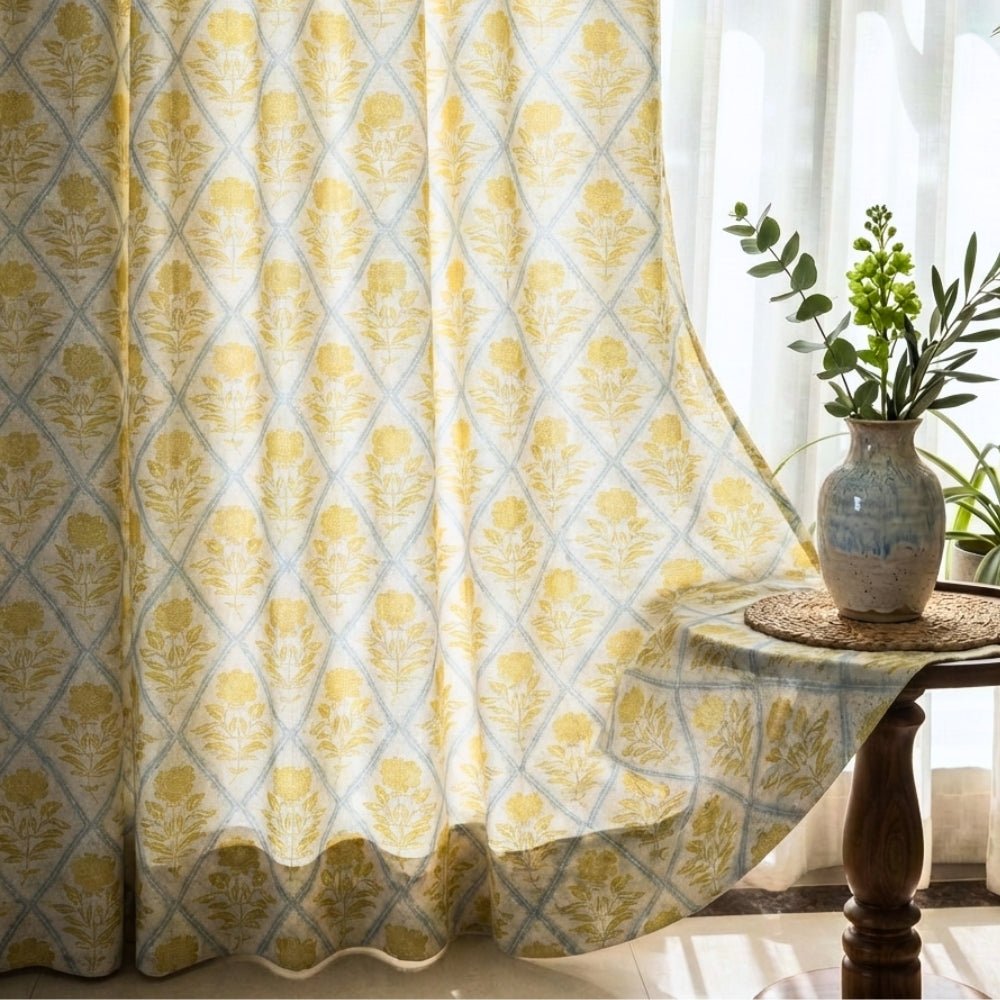 Cotton Printed Pack Of 2 Curtain Sorbet, Yellow - Cotton Printed Curtains | haus & kinder