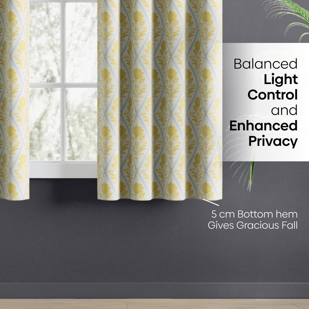 Cotton Printed Pack Of 2 Curtain Sorbet, Yellow