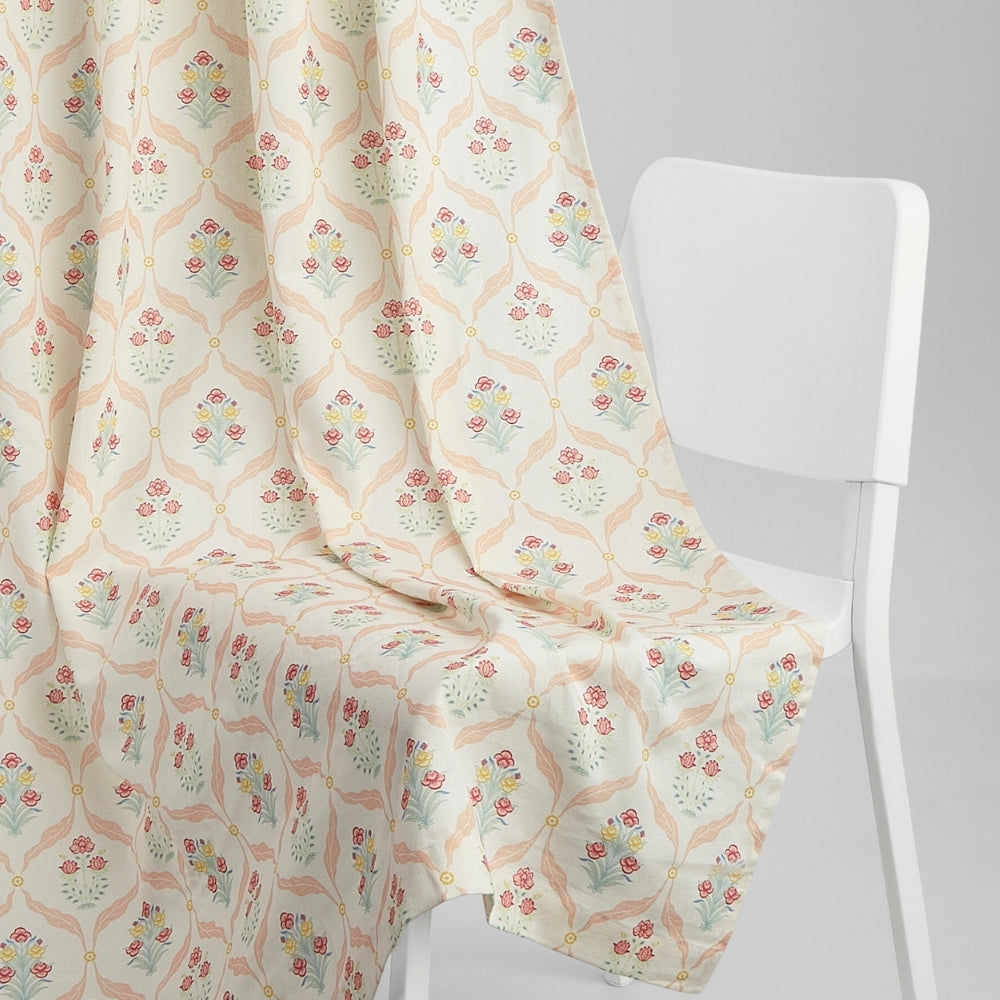 Cotton Printed Pack Of 2 Curtain Lattice, Pink