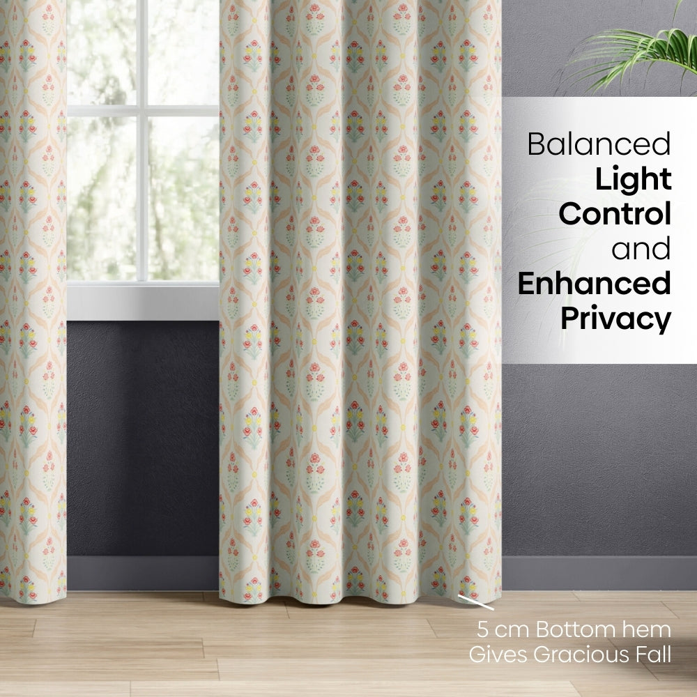 Cotton Printed Pack Of 2 Curtain Lattice, Pink