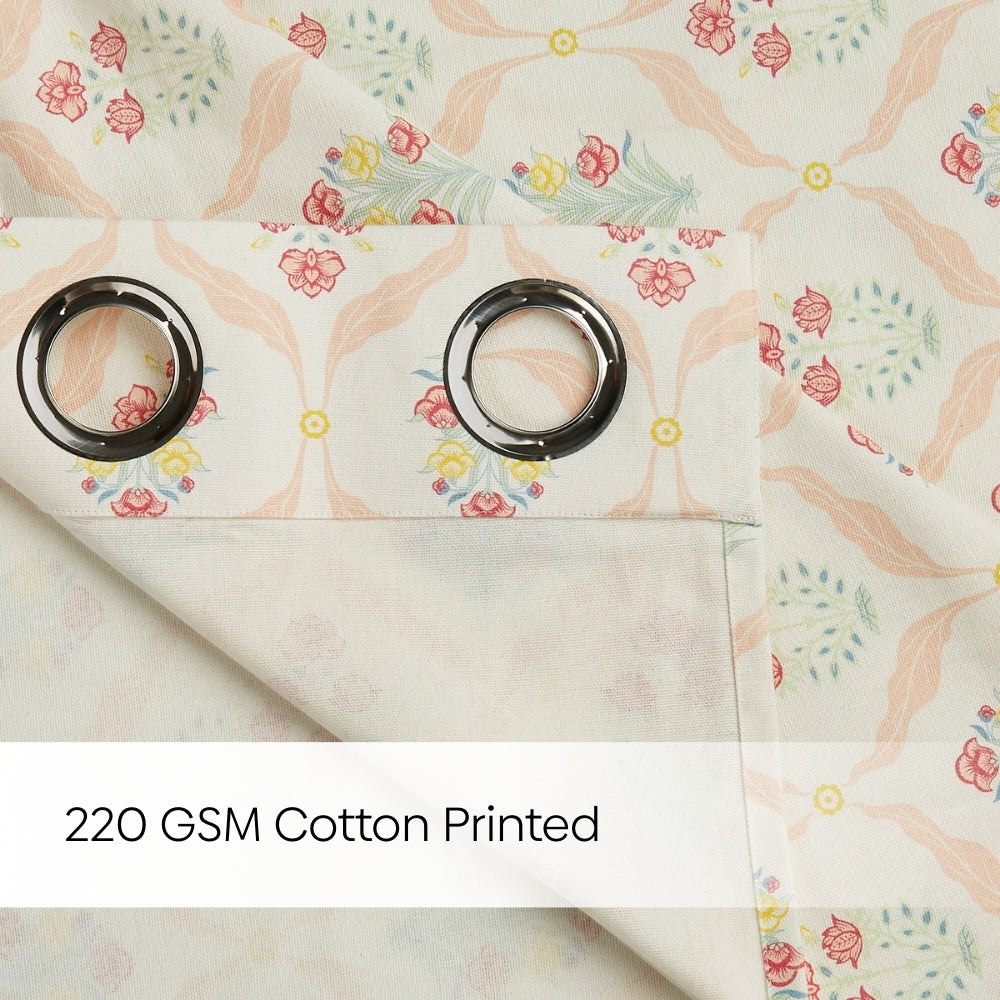 Cotton Printed Pack Of 2 Curtain Lattice, Pink