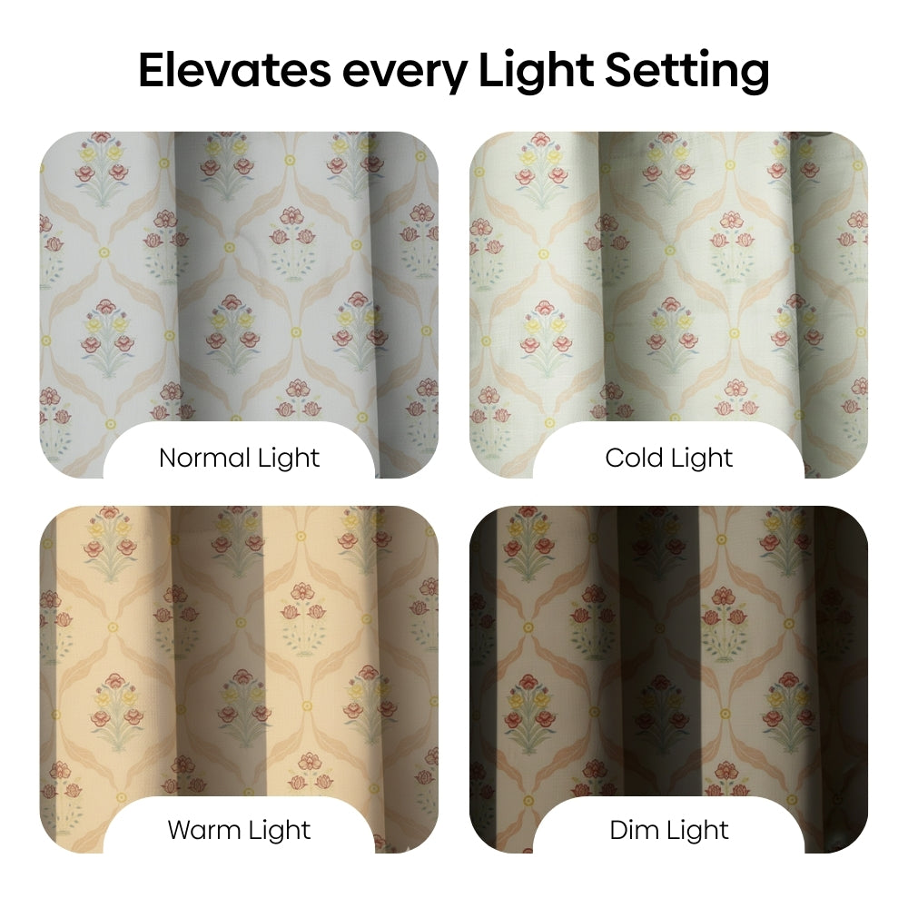 Cotton Printed Pack Of 2 Curtain Lattice, Pink