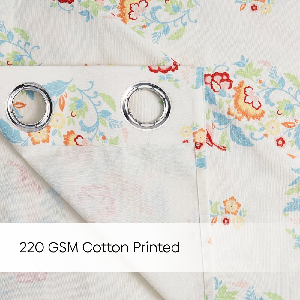 Cotton Printed Pack Of 2 Curtain Whispering Songbird, Multicolor