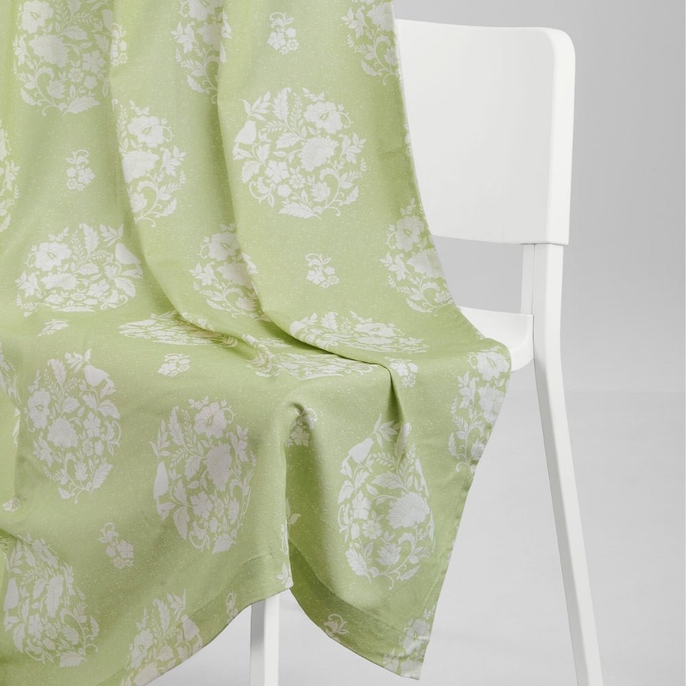 Cotton Printed Pack Of 2 Curtain Whispering Songbird, Sage Green - Cotton Printed Curtains | haus & kinder