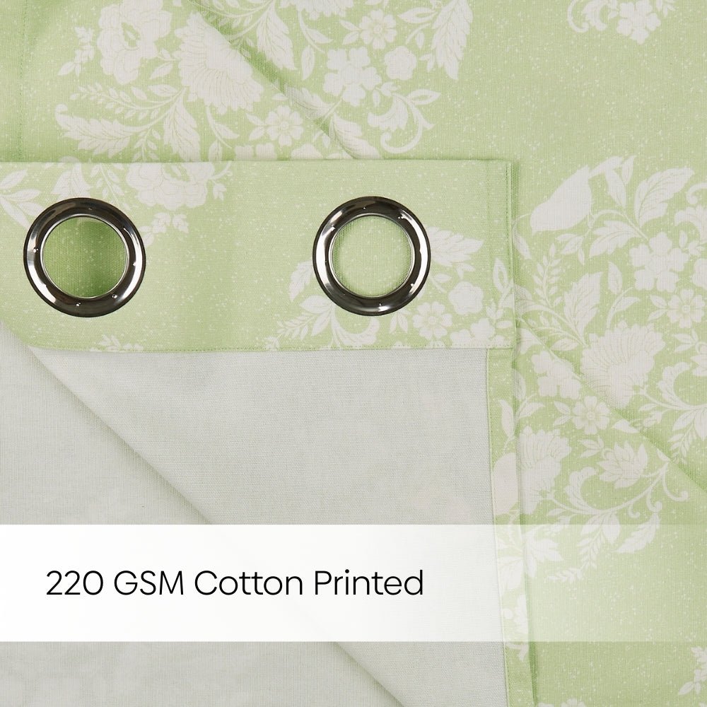 Cotton Printed Pack Of 2 Curtain Whispering Songbird, Sage Green - Cotton Printed Curtains | haus & kinder