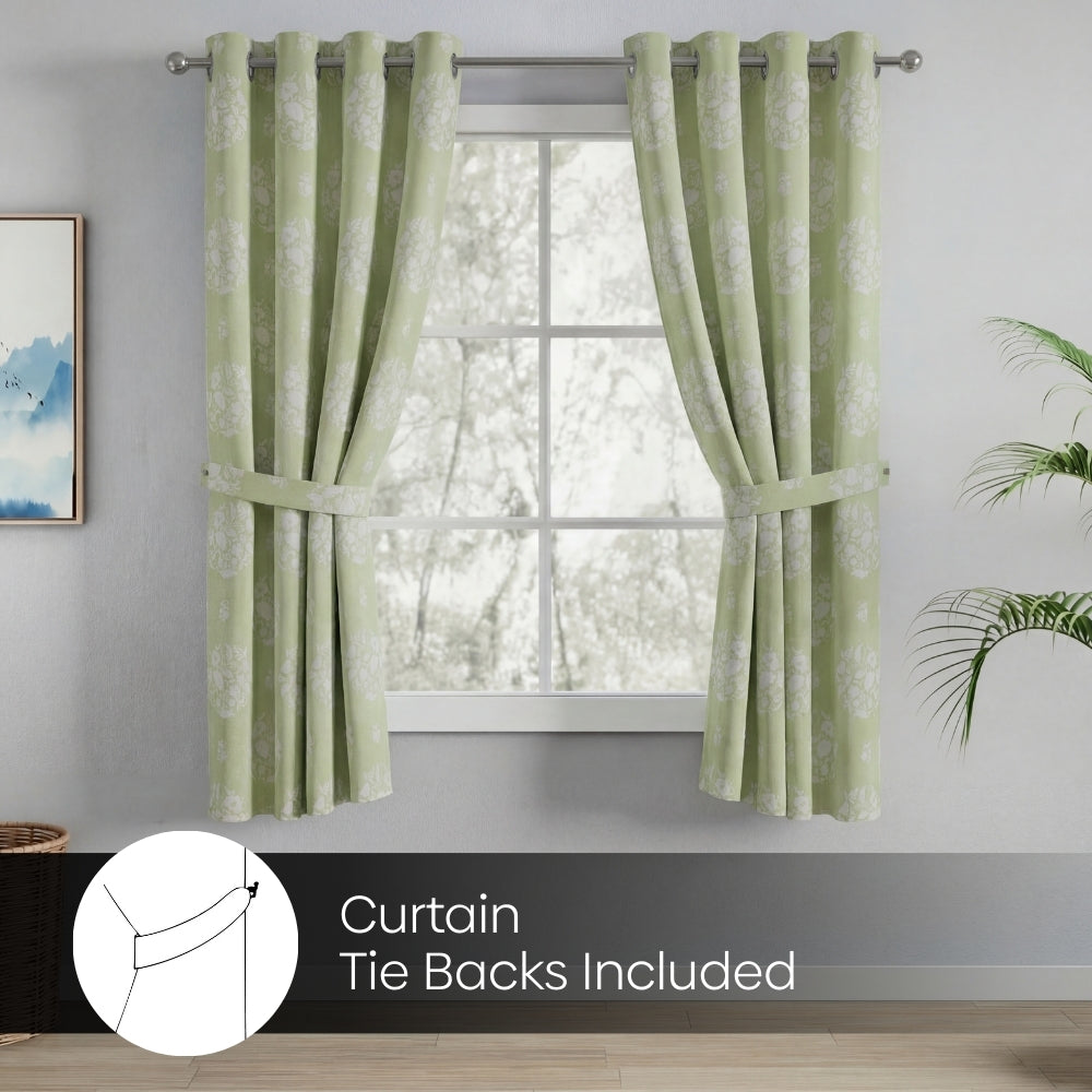 Cotton Printed Pack Of 2 Curtain Whispering Songbird, Sage Green