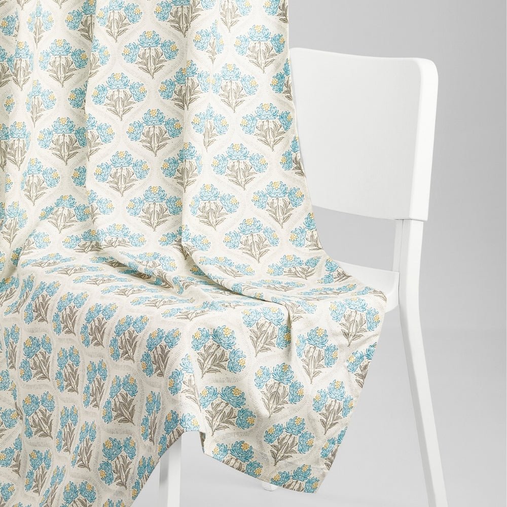 Cotton Printed Pack Of 2 Curtain Floral Poise, Blue - Cotton Printed Curtains | haus & kinder