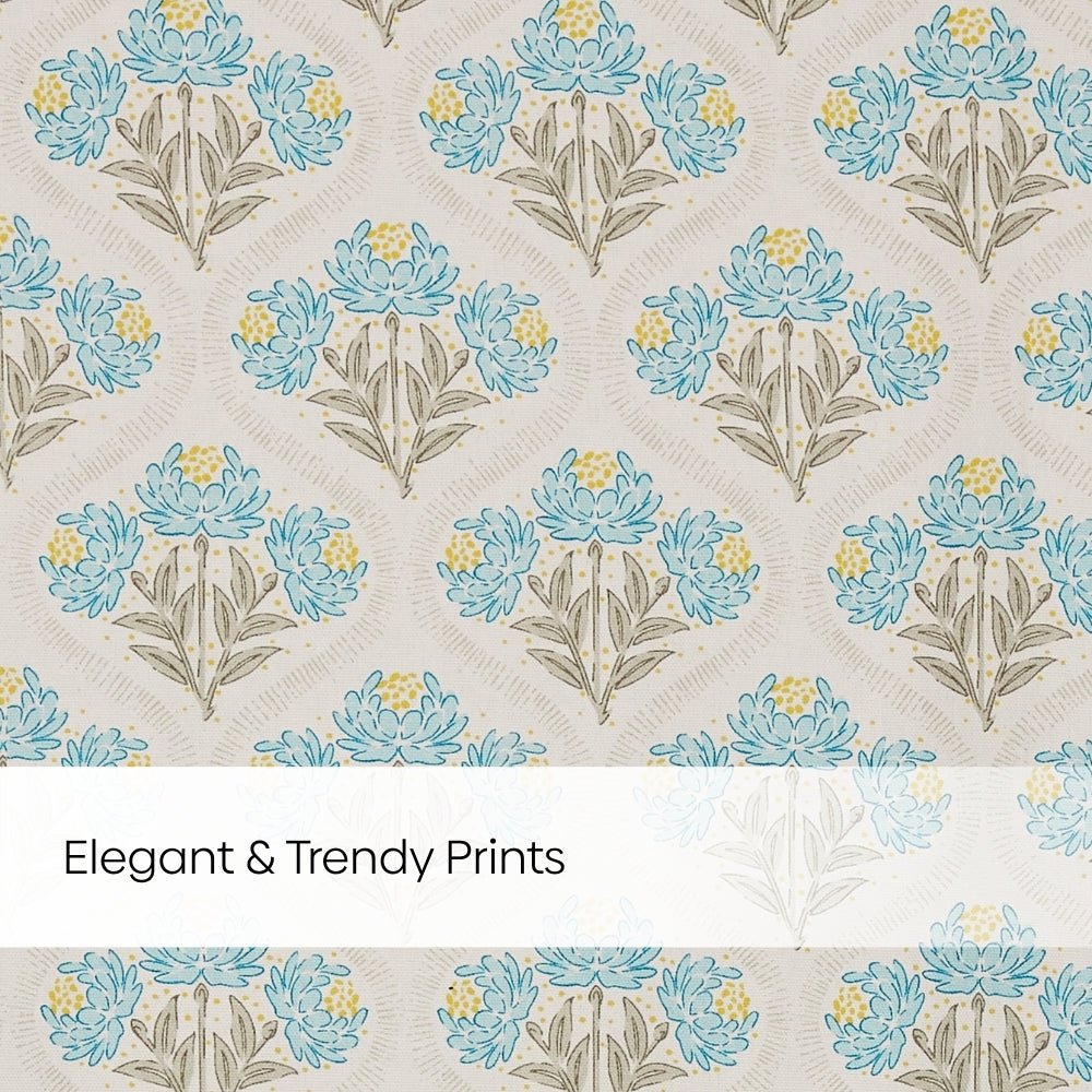Cotton Printed Pack Of 2 Curtain Floral Poise, Blue - Cotton Printed Curtains | haus & kinder