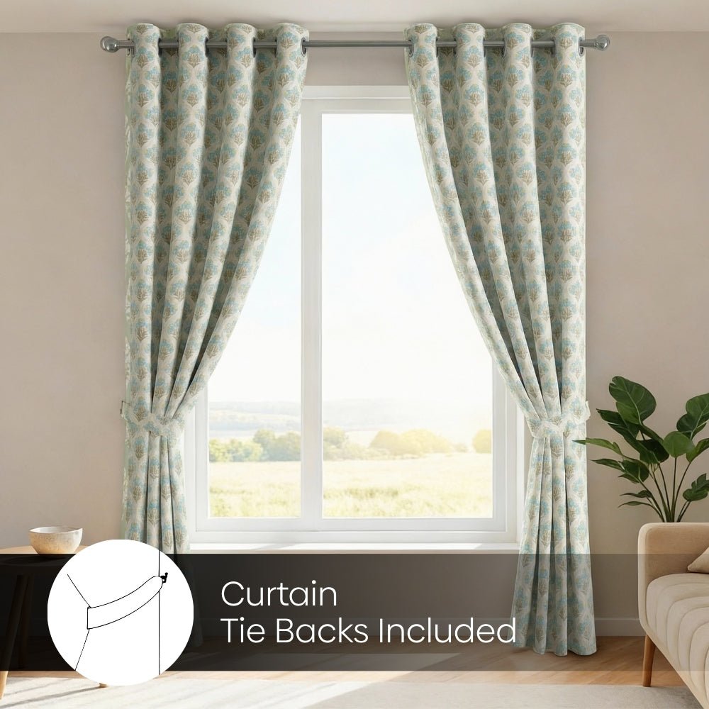 Cotton Printed Pack Of 2 Curtain Floral Poise, Blue - Cotton Printed Curtains | haus & kinder