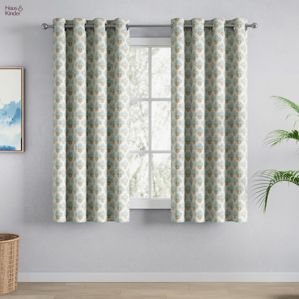 Cotton Printed Pack Of 2 Curtain Floral Poise, Blue - Cotton Printed Curtains | haus & kinder