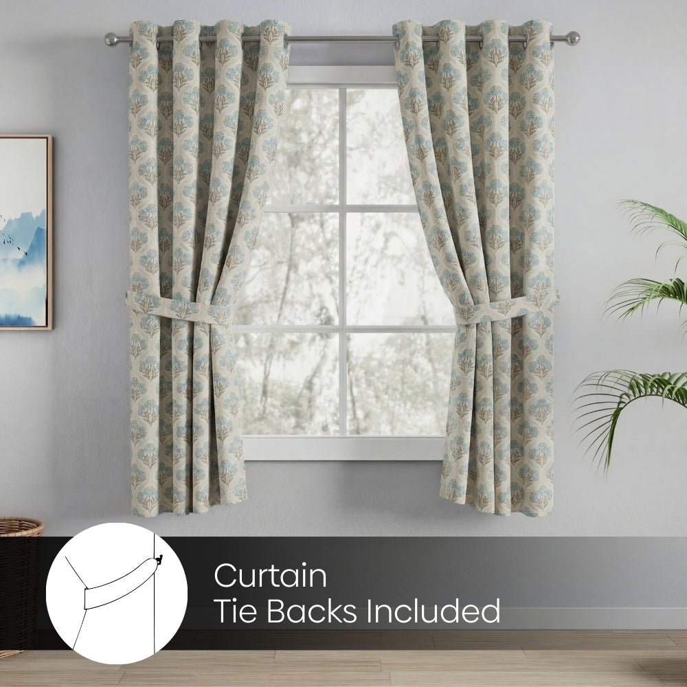 Cotton Printed Pack Of 2 Curtain Floral Poise, Blue - Cotton Printed Curtains | haus & kinder