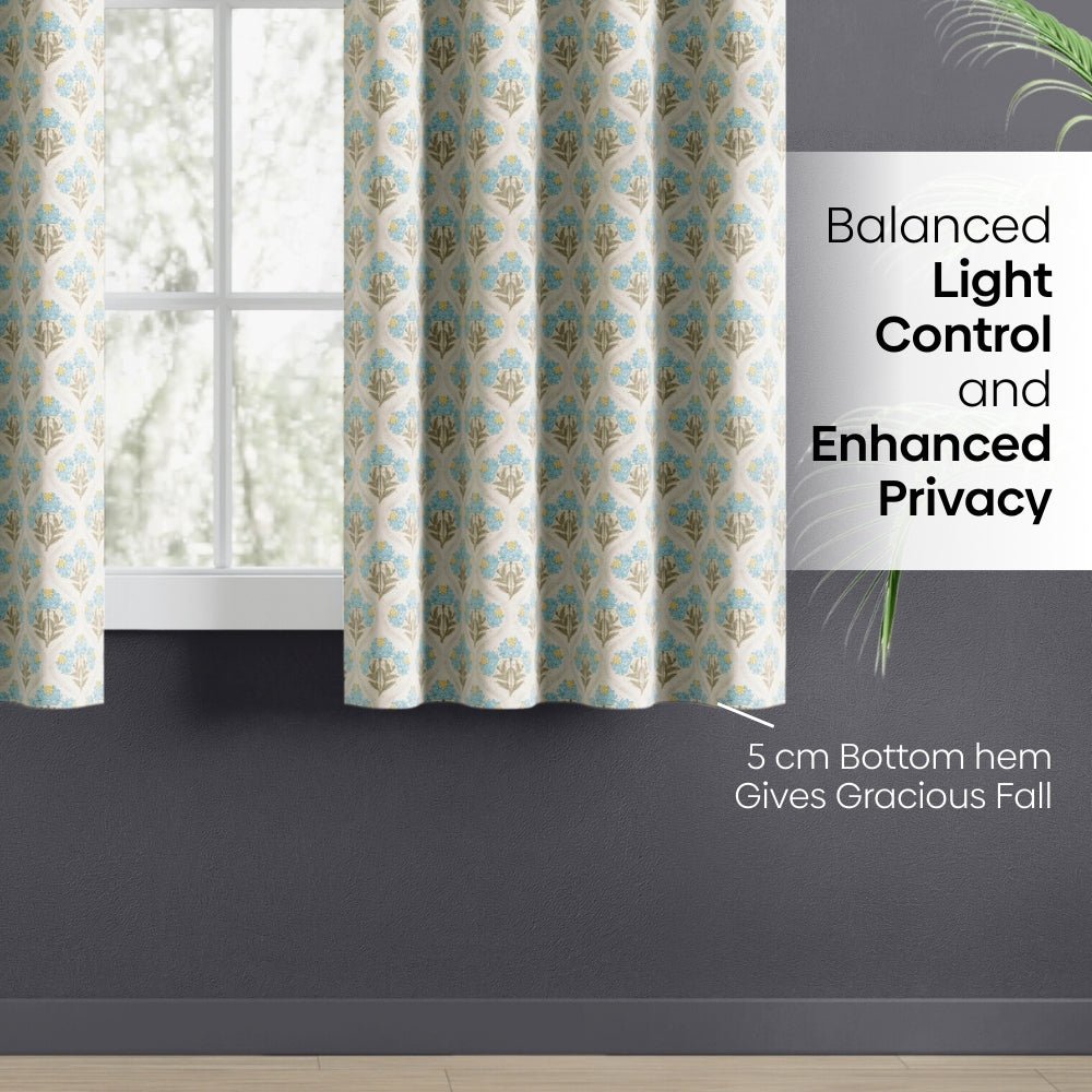 Cotton Printed Pack Of 2 Curtain Floral Poise, Blue - Cotton Printed Curtains | haus & kinder