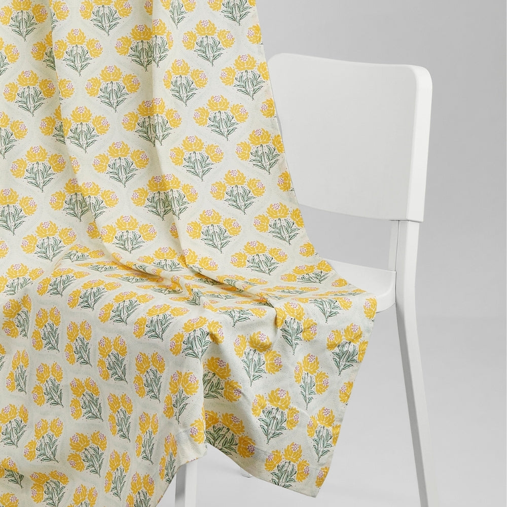 Cotton Printed Pack Of 2 Curtain Floral Poise, Yellow